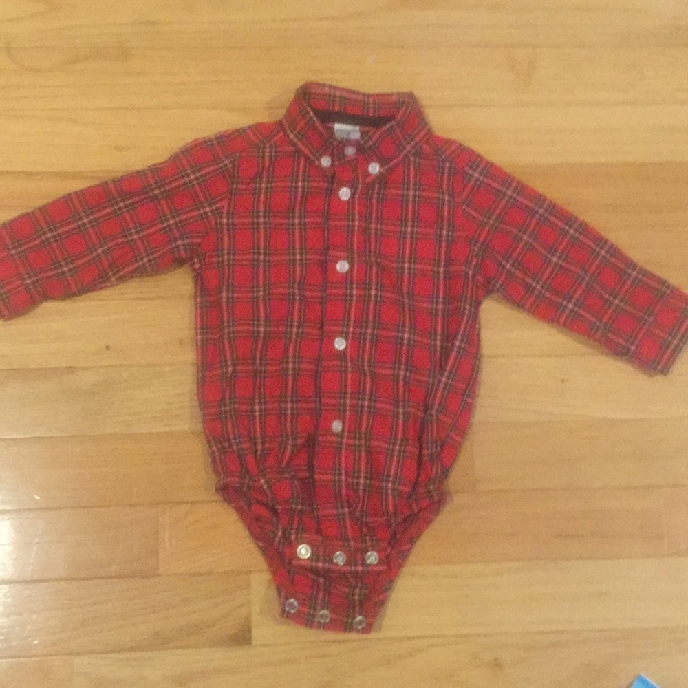 Red plaid button down onesie